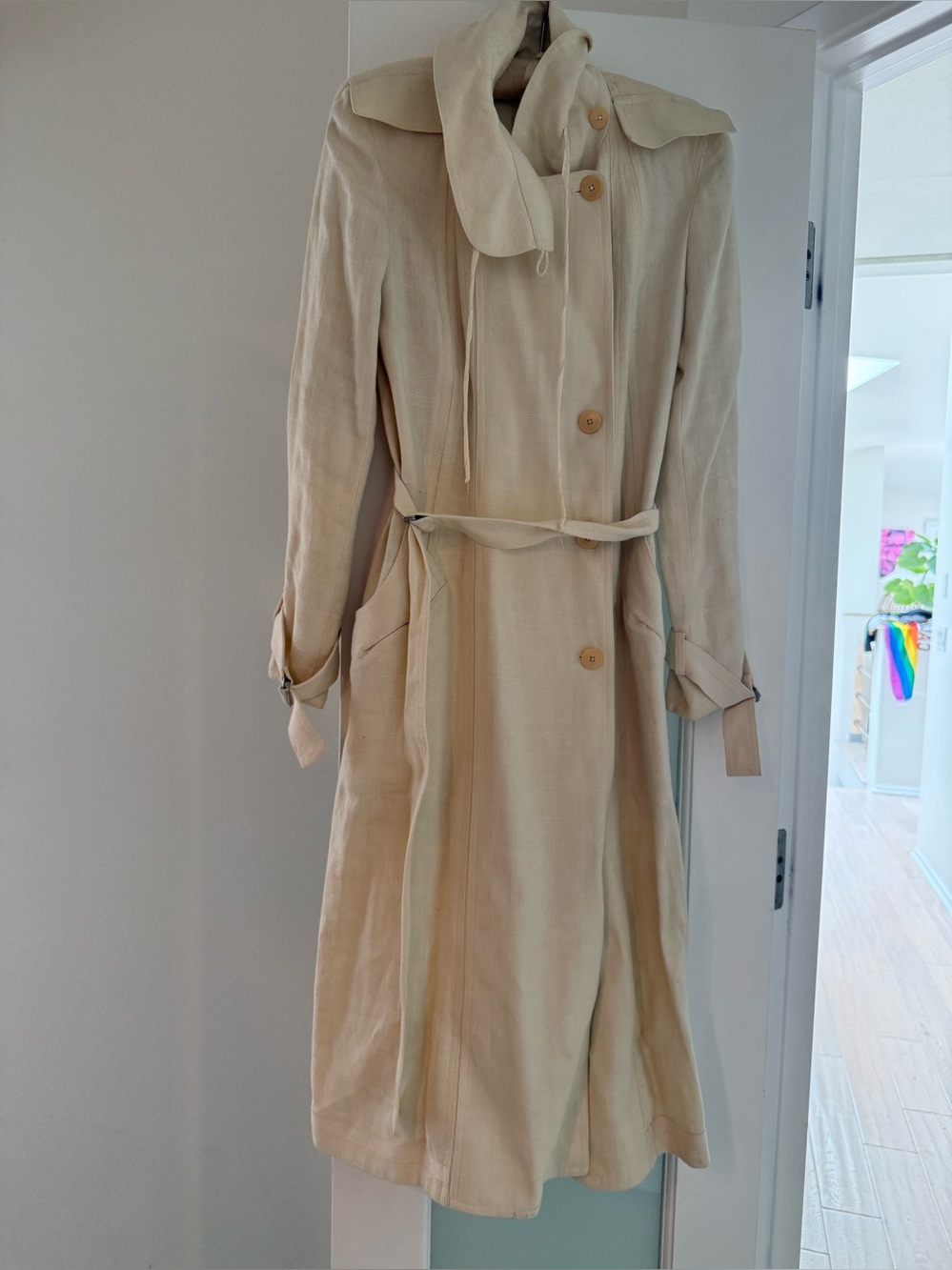 Donna Karan 1990s ecru linen trench coat size 4